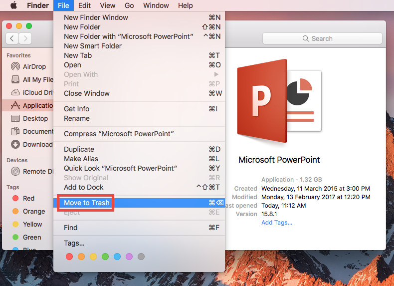 do you want to move the microsoft office 2016 for mac installer to the trash?